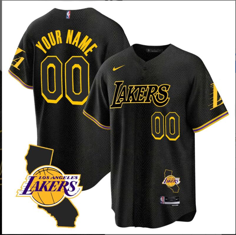 Men Los Angeles Lakers California Patch Baseball Mamba Custom black NBA Jersey